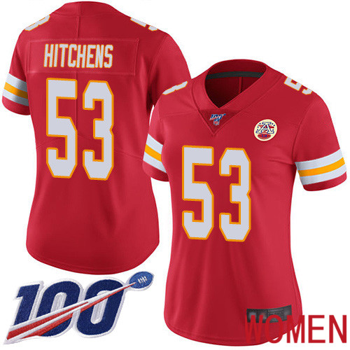 Women Kansas City Chiefs 53 Hitchens Anthony Red Team Color Vapor Untouchable Limited Player 100th Season Nike NFL Jersey